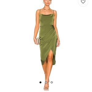MORE TO COME Adonia Wrap Midi Dress in Olive